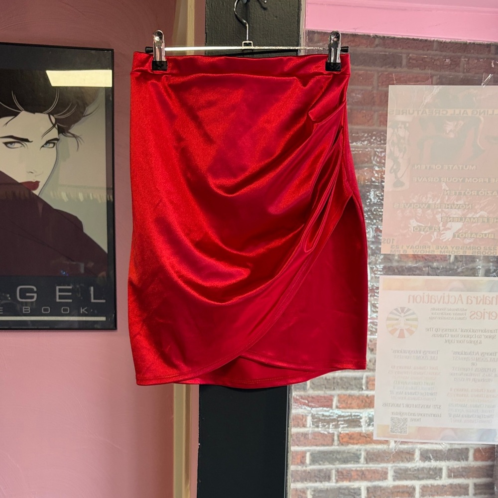 Windsor Red Satin Drape Mini Skirt